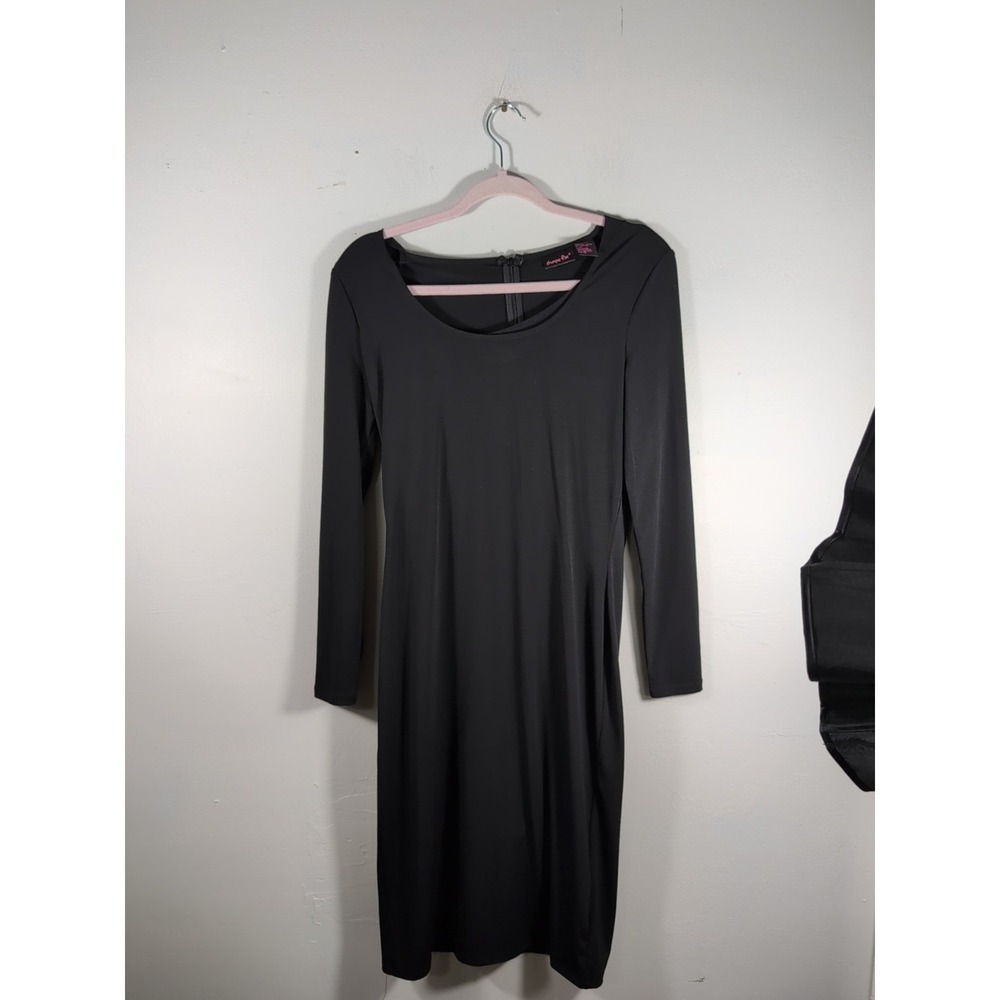 SHAPE FX 10 Black Slimming Liquid Knit Dress Body Shaper Built-In Long Sleeve